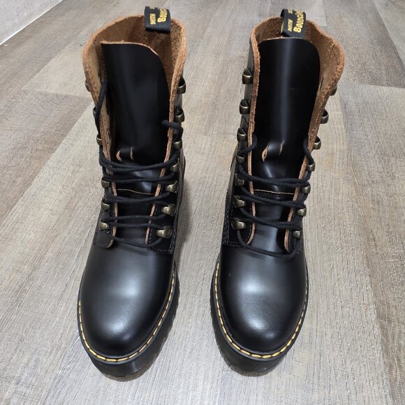 Dr. Martens Leona Black Leather Lace-Up Platform Combat Boots Women’s 7L US - Picture 7 of 13